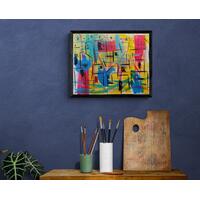 Example of what the painting would look like hanging and framed in a furnished setting. Painting is sold unframed.